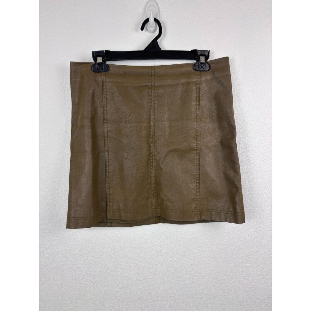 Free People women's 12 olive green faux leather a-line mini‎ skirt